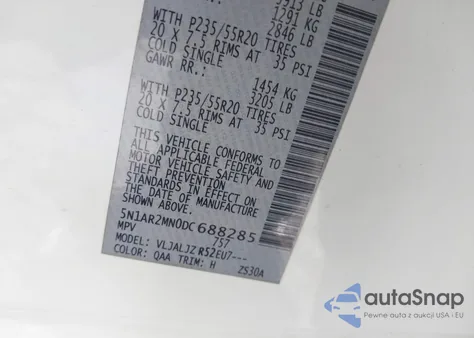 2013 Nissan Pathfinder Platinum from USA, damaged, VIN 5N1AR2MN0DC688285